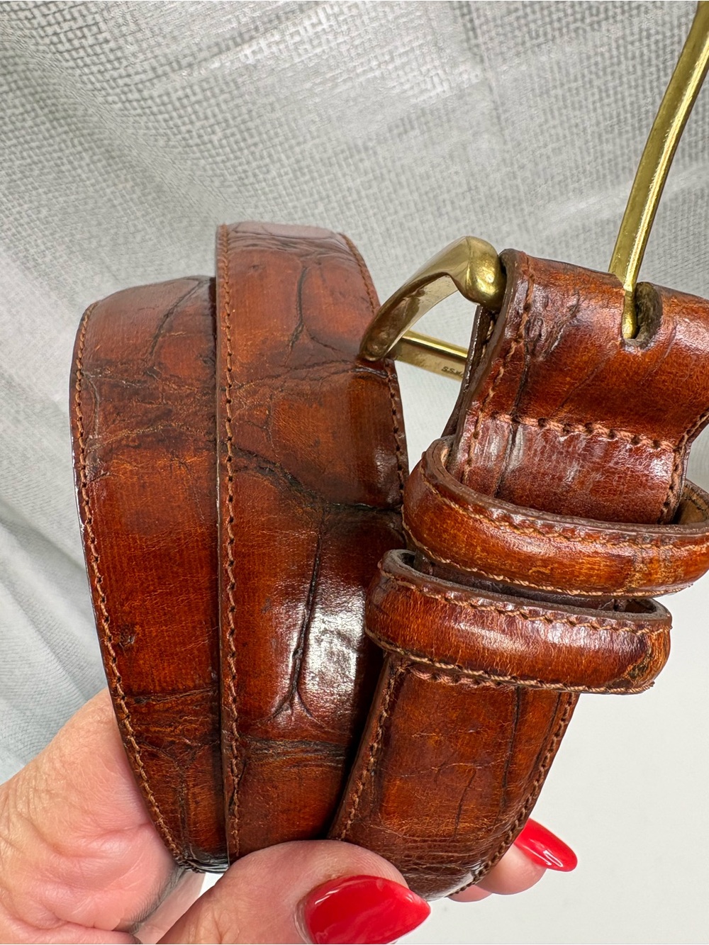 Brighton Crocodile Embossed cognac  Leather Men's Belt with Brass Buckle size 42